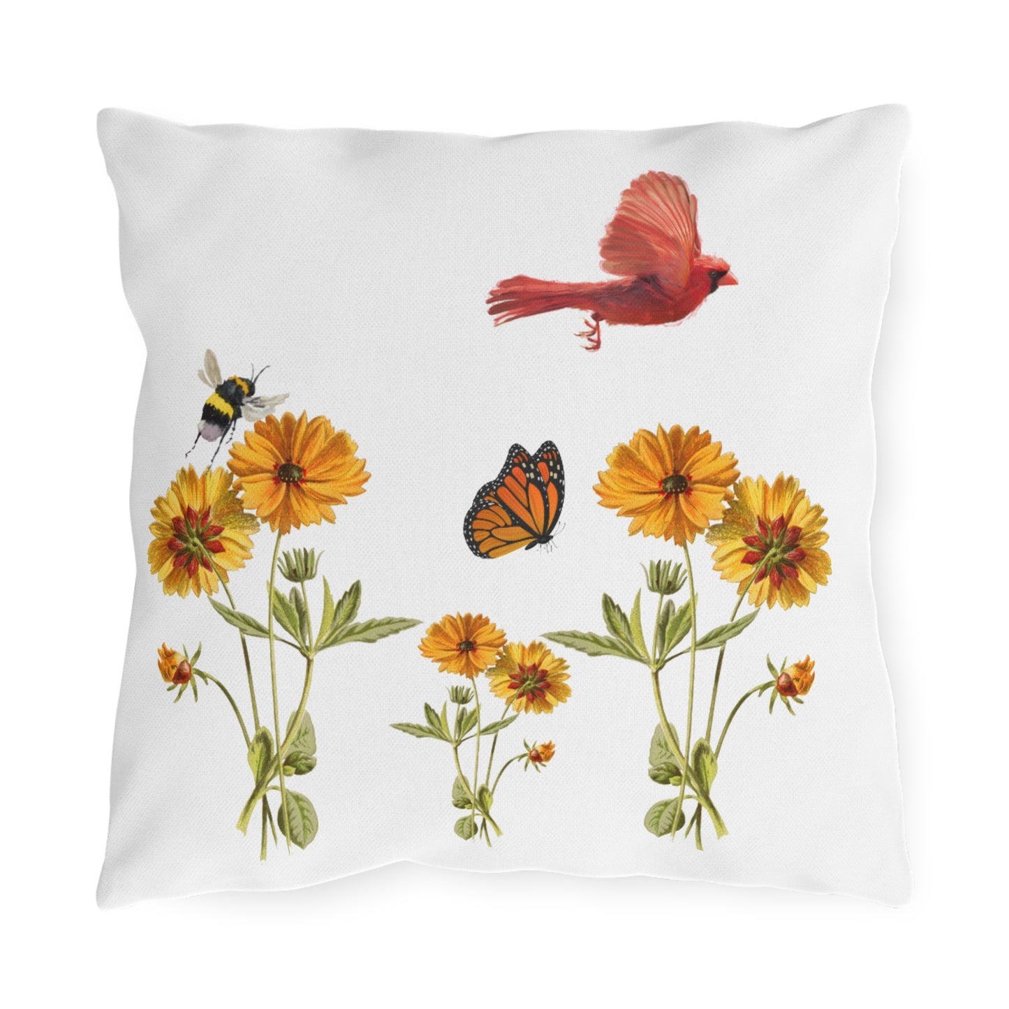Cardinal Floral Outdoor Pillow
