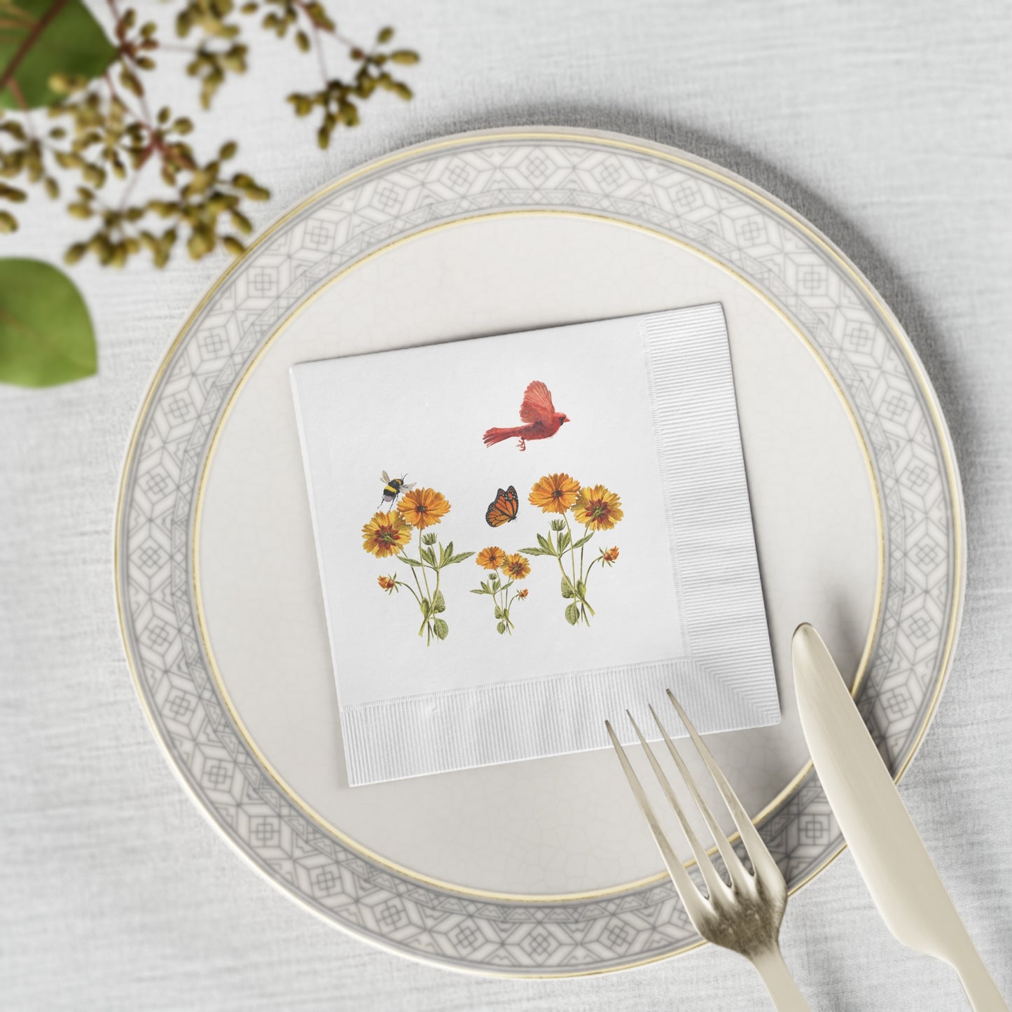 Cardinal Floral Napkins Set of 50